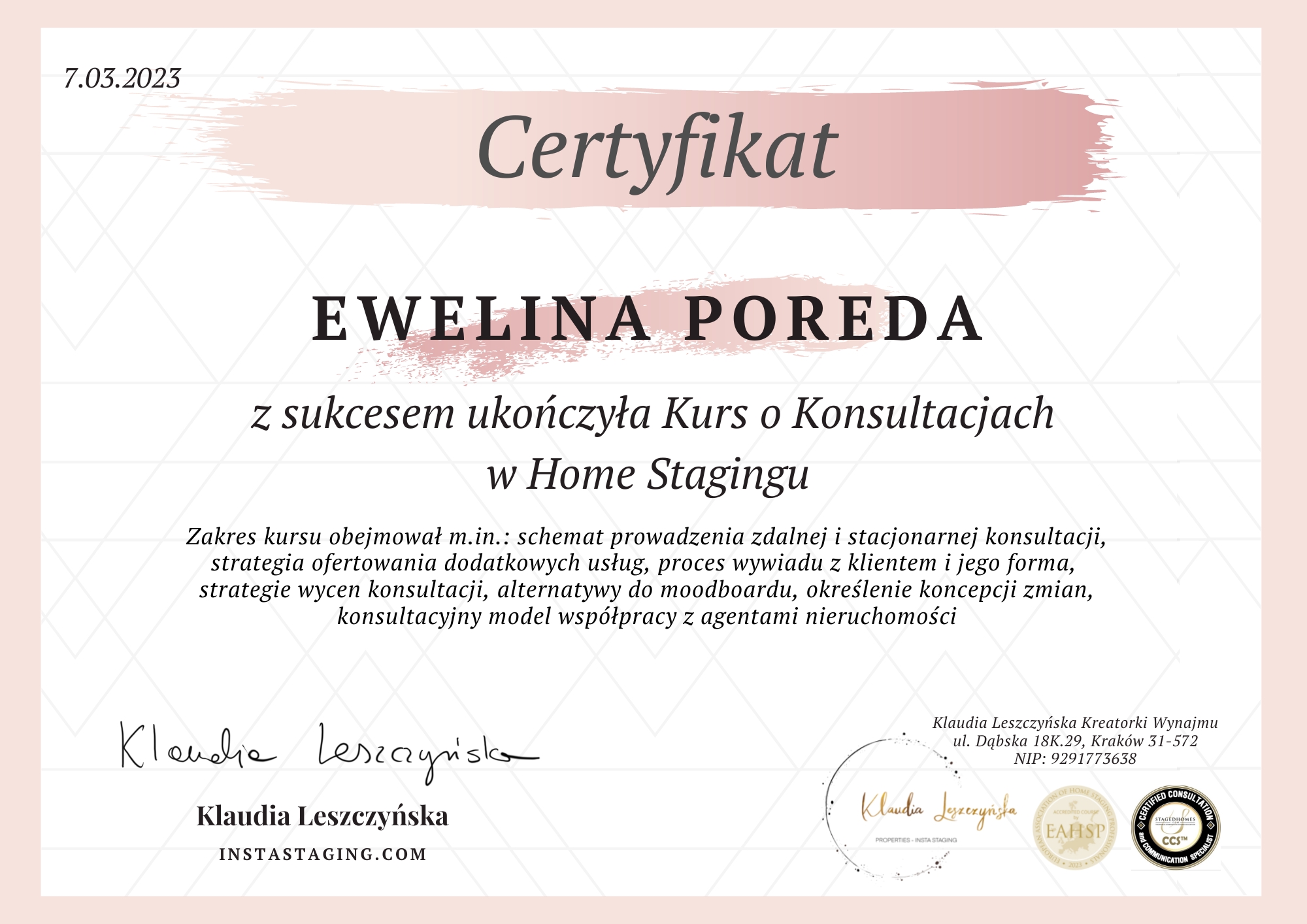 Certyfikat HS Konsultacje Ewelina Poreda (1)