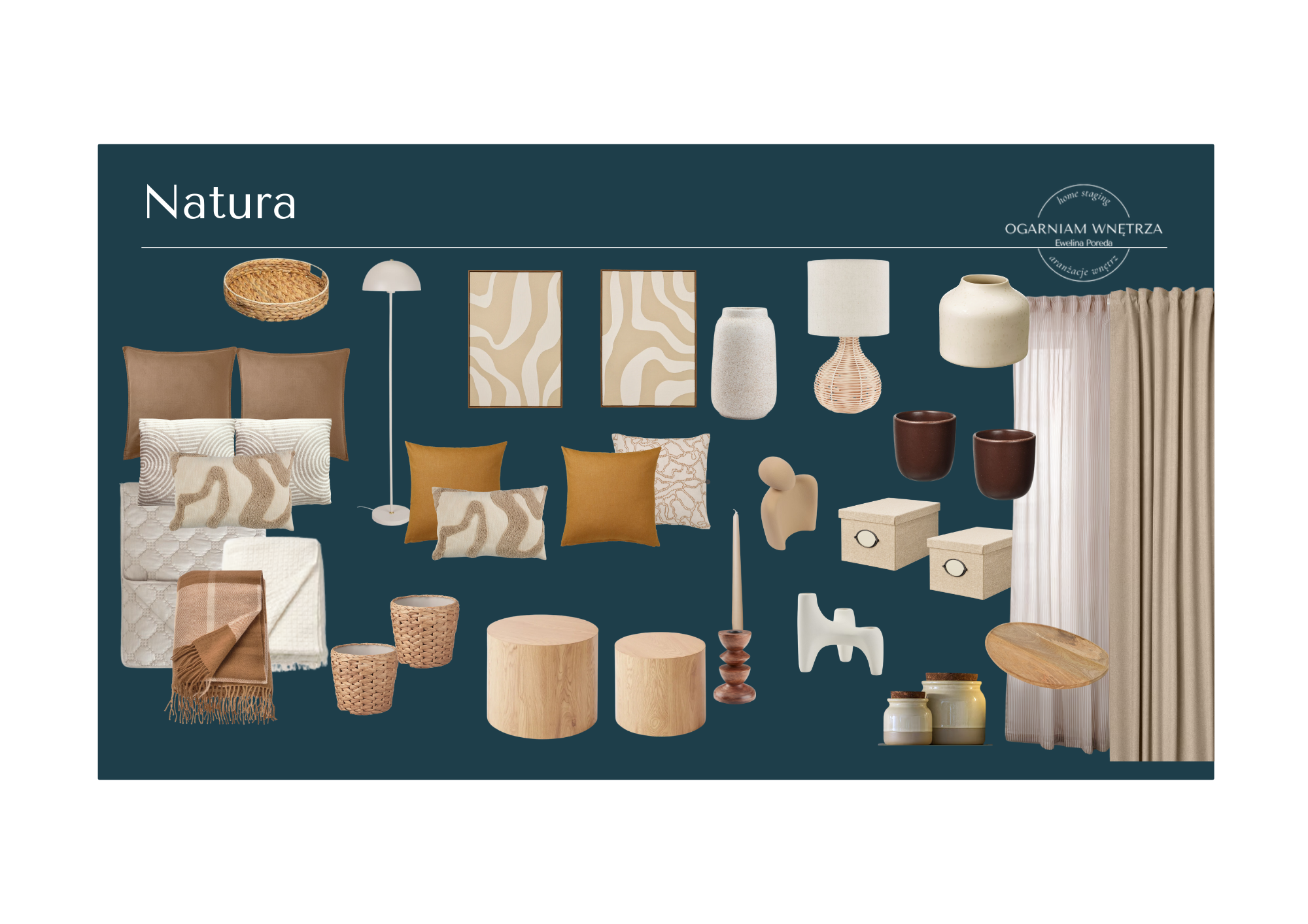 moodboard z dekoracjami do stylizacji wnętrz